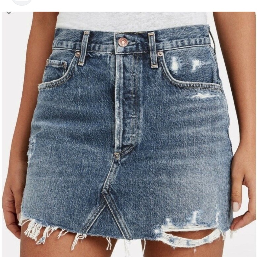 Agolde Blue Asymmetrical Cut Out Mini Skirt